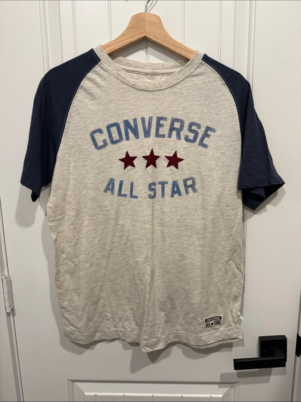 Converse Cream Raglan Tee with Navy Sleeves and Red Stars